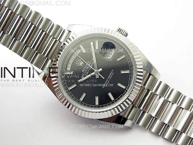 Day Date 228236 40mm 904L SS 1:1 AR+F Best Edition Black Dial Sticks Markers on SS President Bracelet SA3255