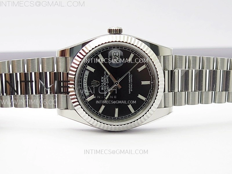Day Date 228236 40mm 904L SS 1:1 AR+F Best Edition Black Dial Sticks Markers on SS President Bracelet SA3255