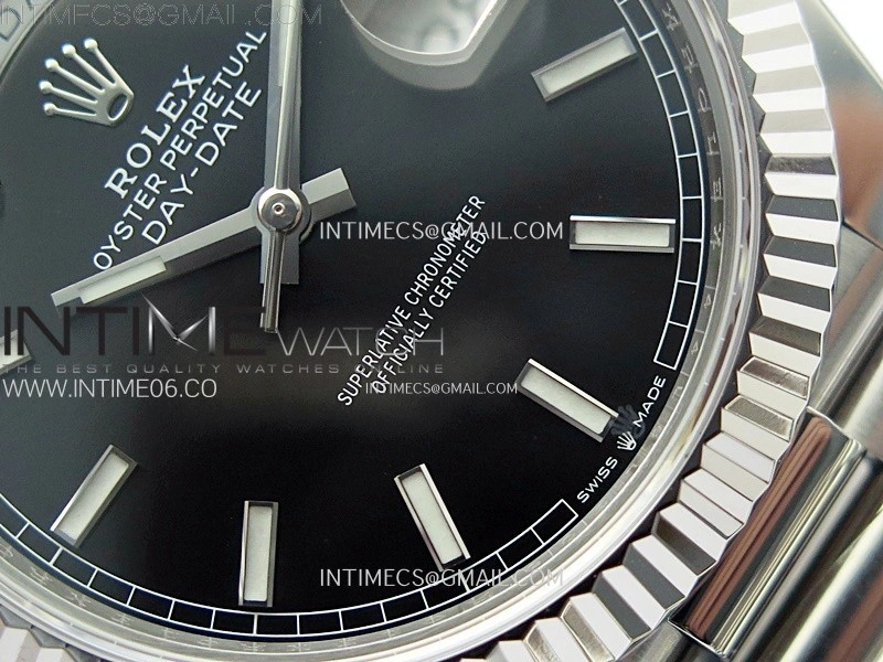 Day Date 228236 40mm 904L SS 1:1 AR+F Best Edition Black Dial Sticks Markers on SS President Bracelet SA3255