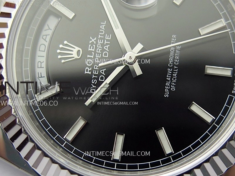 Day Date 228236 40mm 904L SS 1:1 AR+F Best Edition Black Dial Sticks Markers on SS President Bracelet SA3255