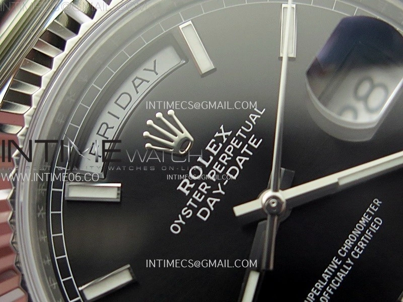 Day Date 228236 40mm 904L SS 1:1 AR+F Best Edition Black Dial Sticks Markers on SS President Bracelet SA3255
