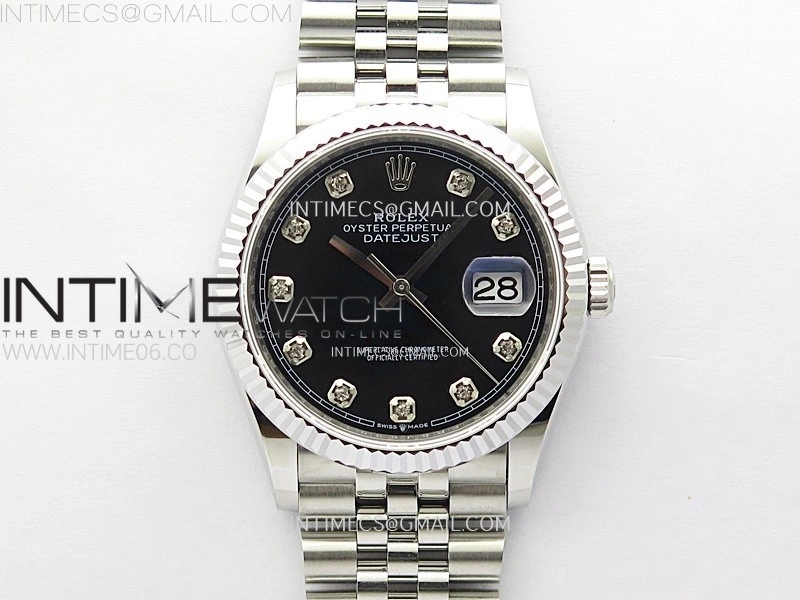 DateJust 36MM 126234 SS APSF 1:1 Best Edition Black Dial Diamond Markers on SS Jubilee Bracelet SA3235
