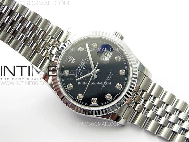 DateJust 36MM 126234 SS APSF 1:1 Best Edition Black Dial Diamond Markers on SS Jubilee Bracelet SA3235