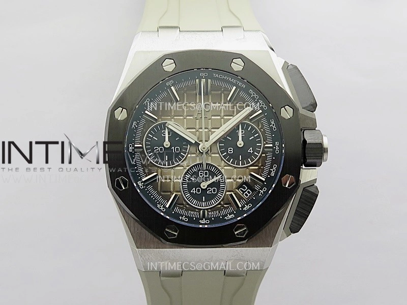 Royal Oak Offshore 43mm 26420 Ceramic Bezel SS APSF 1:1 Best Edition Light Brown Dial On Gray Rubber Strap SA4401 Super Clone