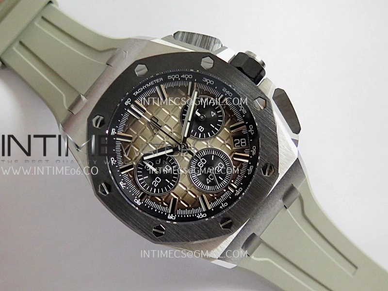 Royal Oak Offshore 43mm 26420 Ceramic Bezel SS APSF 1:1 Best Edition Light Brown Dial On Gray Rubber Strap SA4401 Super Clone