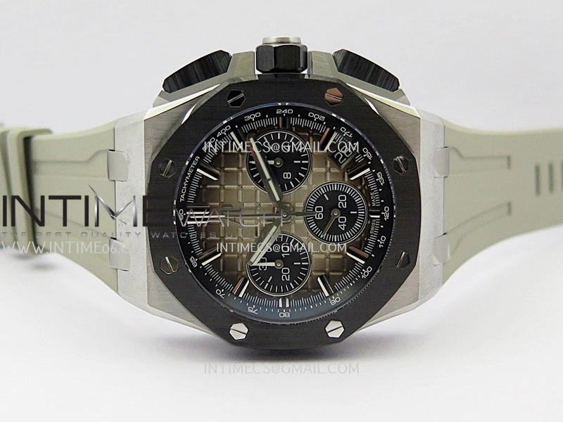 Royal Oak Offshore 43mm 26420 Ceramic Bezel SS APSF 1:1 Best Edition Light Brown Dial On Gray Rubber Strap SA4401 Super Clone