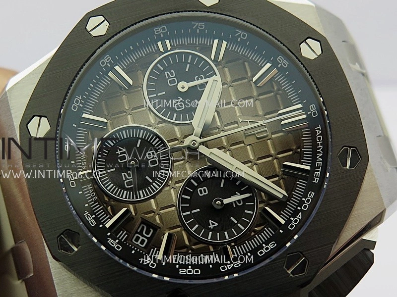Royal Oak Offshore 43mm 26420 Ceramic Bezel SS APSF 1:1 Best Edition Light Brown Dial On Gray Rubber Strap SA4401 Super Clone