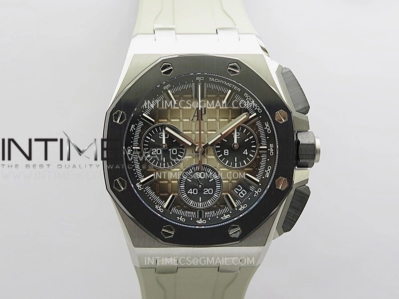 AP ROO 43mm 26420 Ceramic Bezel SS APSF 1:1 Best Edition Light Brown Dial On Gray Rubber Strap Super Clone SA4401