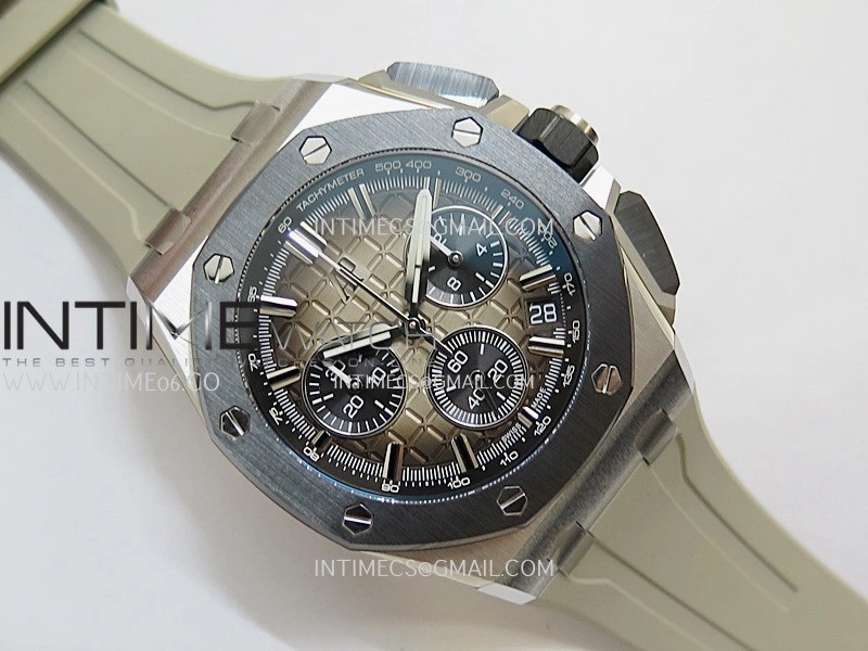 AP ROO 43mm 26420 Ceramic Bezel SS APSF 1:1 Best Edition Light Brown Dial On Gray Rubber Strap Super Clone SA4401