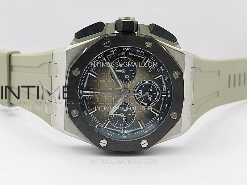 AP ROO 43mm 26420 Ceramic Bezel SS APSF 1:1 Best Edition Light Brown Dial On Gray Rubber Strap Super Clone SA4401