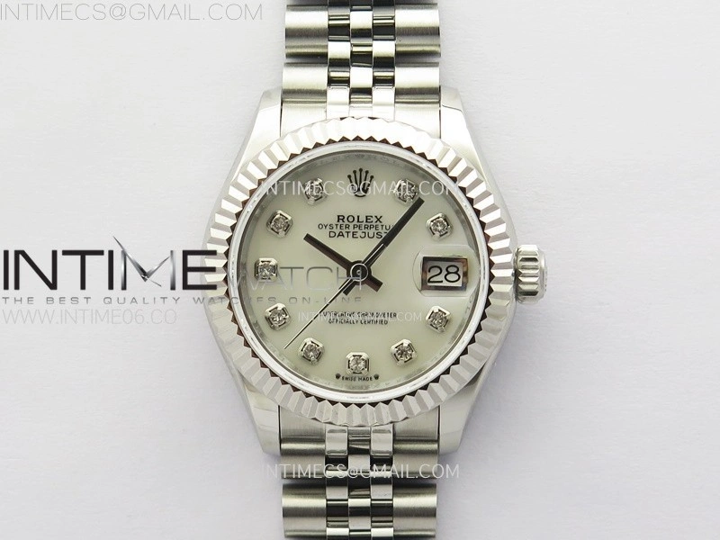 Datejust 28mm 279179 SS APSF Best Edition White MOP Dial Crystals Markers on SS Jubilee Bracelet NH05