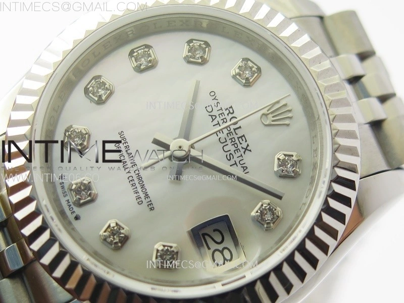 Datejust 28mm 279179 SS APSF Best Edition White MOP Dial Crystals Markers on SS Jubilee Bracelet NH05