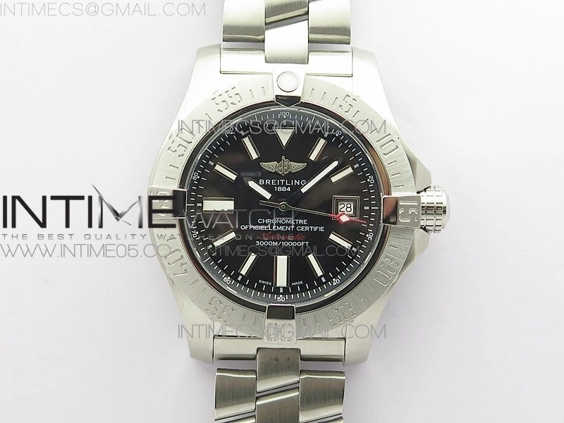 Seawolf 45mm SS B50 1:1 Best Edition SuperLumed Black Dial Sticks Markers on SS Bracelet A2824