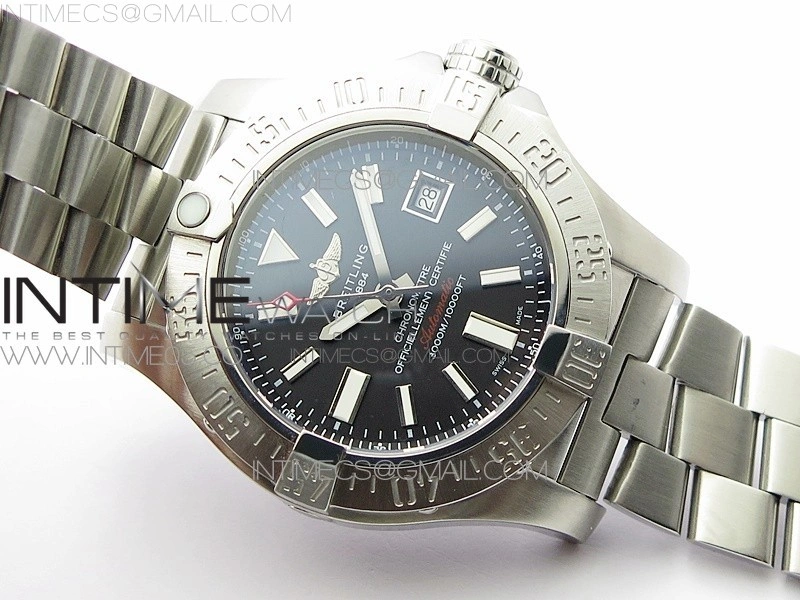 Seawolf 45mm SS B50 1:1 Best Edition SuperLumed Black Dial Sticks Markers on SS Bracelet A2824