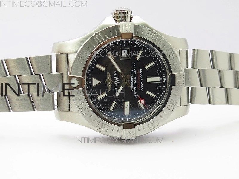 Seawolf 45mm SS B50 1:1 Best Edition SuperLumed Black Dial Sticks Markers on SS Bracelet A2824