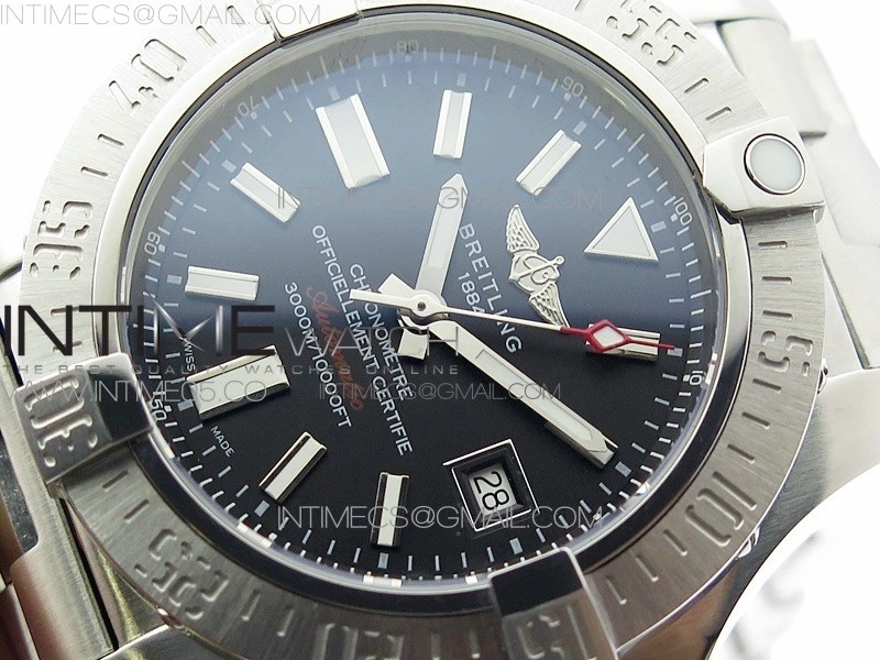 Seawolf 45mm SS B50 1:1 Best Edition SuperLumed Black Dial Sticks Markers on SS Bracelet A2824