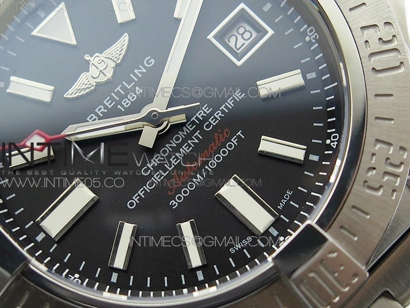 Seawolf 45mm SS B50 1:1 Best Edition SuperLumed Black Dial Sticks Markers on SS Bracelet A2824