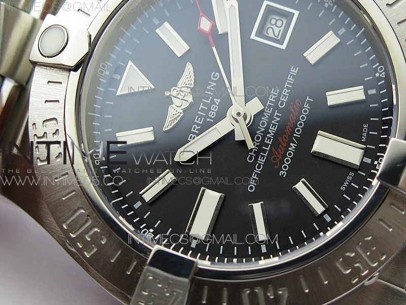 Seawolf 45mm SS B50 1:1 Best Edition SuperLumed Black Dial Sticks Markers on SS Bracelet A2824
