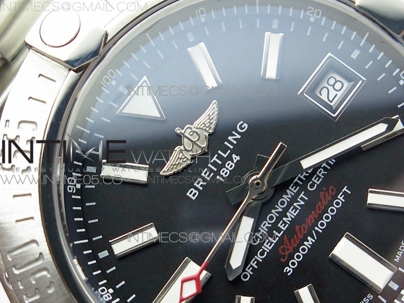 Seawolf 45mm SS B50 1:1 Best Edition SuperLumed Black Dial Sticks Markers on SS Bracelet A2824