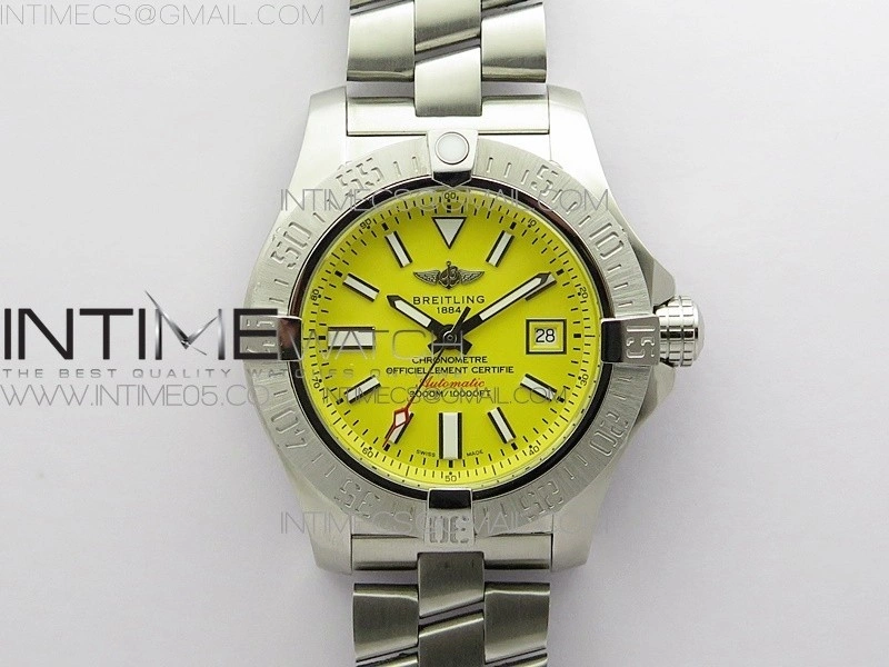 Seawolf 45mm SS B50 1:1 Best Edition SuperLumed Yellow Dial Stick Markers on SS Bracelet A2824
