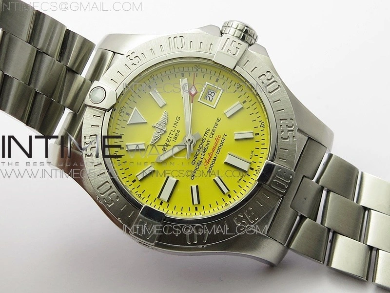 Seawolf 45mm SS B50 1:1 Best Edition SuperLumed Yellow Dial Stick Markers on SS Bracelet A2824
