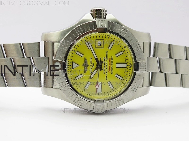 Seawolf 45mm SS B50 1:1 Best Edition SuperLumed Yellow Dial Stick Markers on SS Bracelet A2824