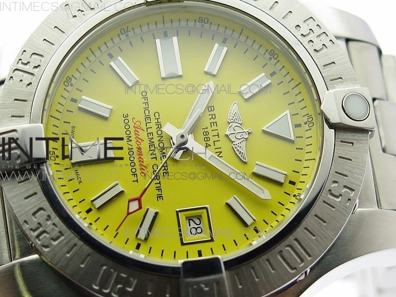 Seawolf 45mm SS B50 1:1 Best Edition SuperLumed Yellow Dial Stick Markers on SS Bracelet A2824