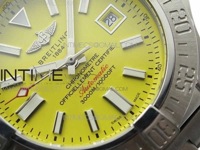 Seawolf 45mm SS B50 1:1 Best Edition SuperLumed Yellow Dial Stick Markers on SS Bracelet A2824