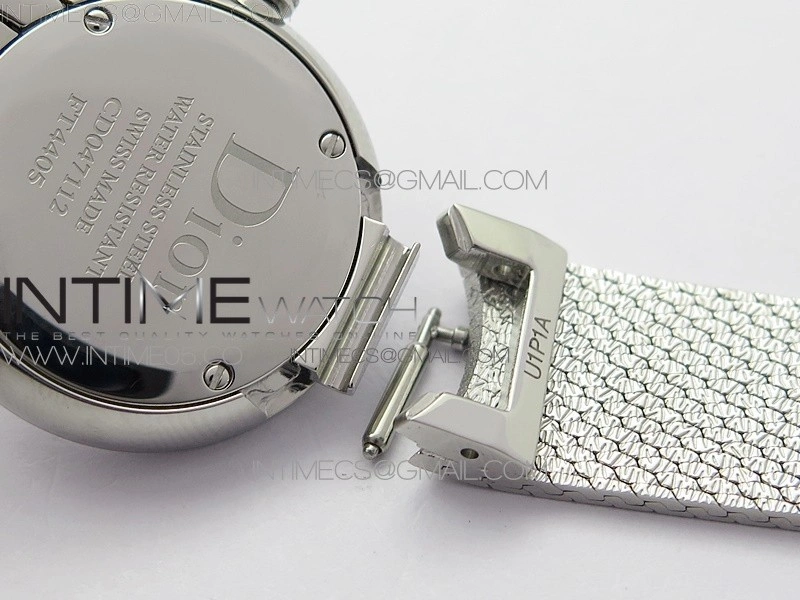 La d de dior satine SS Crystal Bezel 8848F 1:1 Best Edition Pink MOP Dial on SS bracelet Swiss Quartz