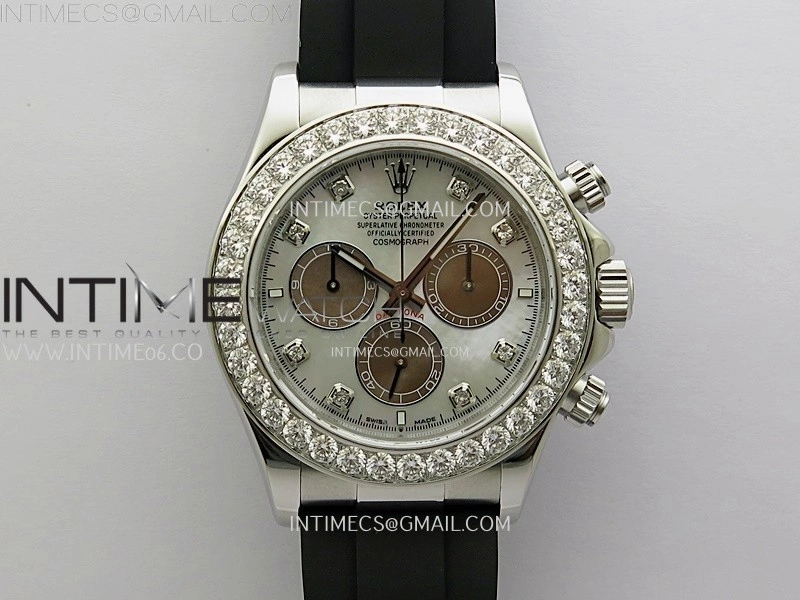 Daytona 126519 904L SS ESF 1:1 Best Edition White MOP Dial Diamonds Markers on Rubber Strap A4131 Mod