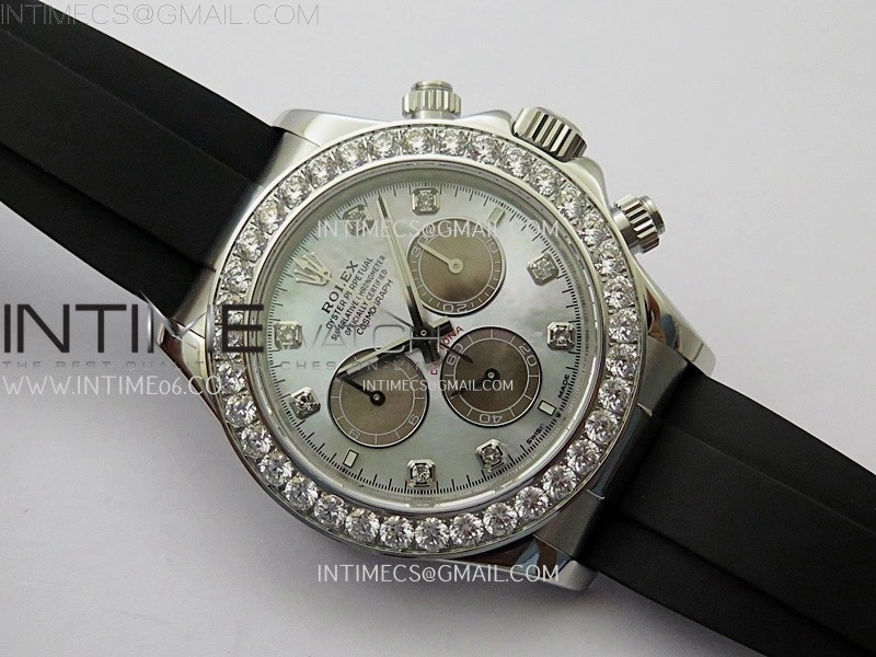 Daytona 126519 904L SS ESF 1:1 Best Edition White MOP Dial Diamonds Markers on Rubber Strap A4131 Mod