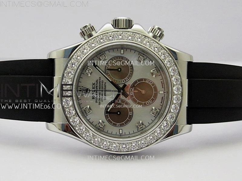 Daytona 126519 904L SS ESF 1:1 Best Edition White MOP Dial Diamonds Markers on Rubber Strap A4131 Mod