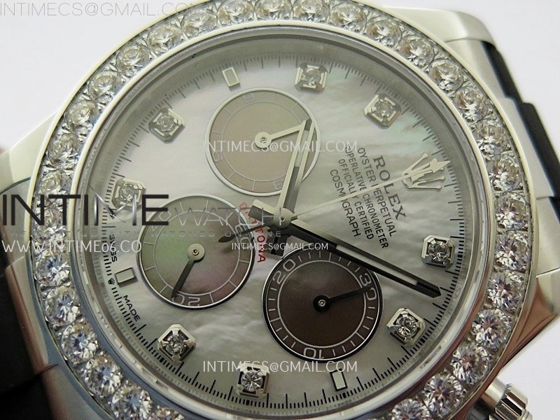 Daytona 126519 904L SS ESF 1:1 Best Edition White MOP Dial Diamonds Markers on Rubber Strap A4131 Mod