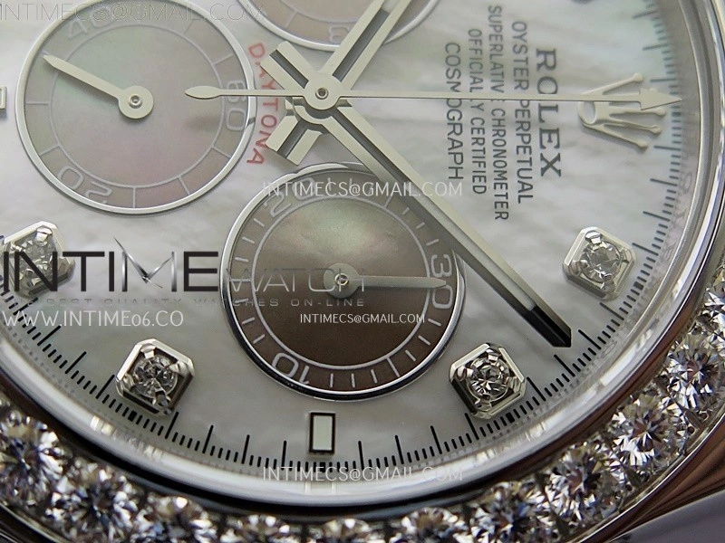 Daytona 126519 904L SS ESF 1:1 Best Edition White MOP Dial Diamonds Markers on Rubber Strap A4131 Mod