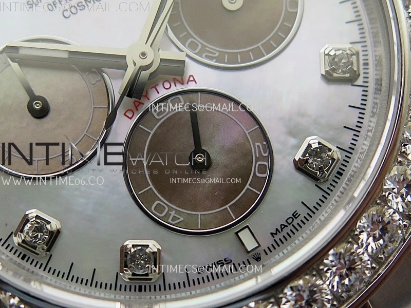 Daytona 126519 904L SS ESF 1:1 Best Edition White MOP Dial Diamonds Markers on Rubber Strap A4131 Mod