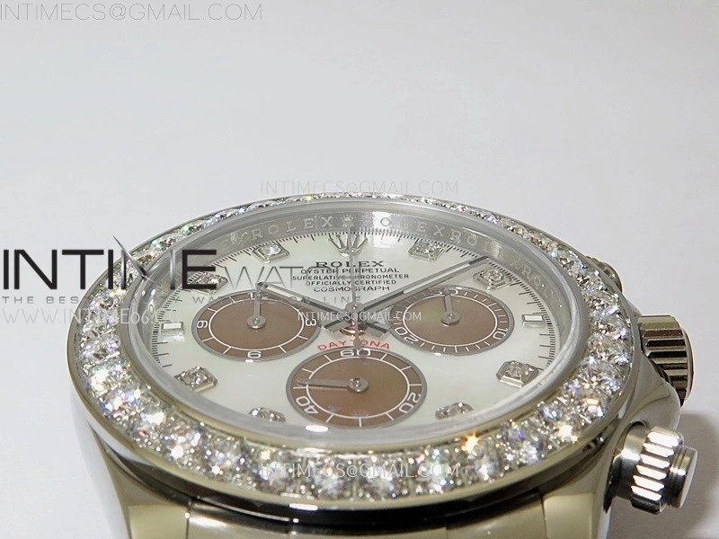 Daytona 126519 904L SS ESF 1:1 Best Edition White MOP Dial Diamonds Markers on Rubber Strap A4131 Mod