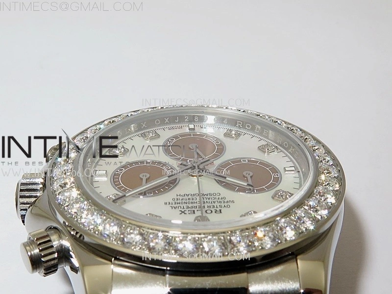 Daytona 126519 904L SS ESF 1:1 Best Edition White MOP Dial Diamonds Markers on Rubber Strap A4131 Mod