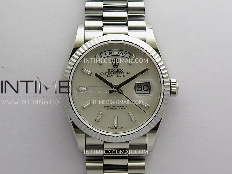 Day Date 128239 SS Gain Weight KF 1:1 White MOP Dial T Diamond Marker On President Bracelet A2836