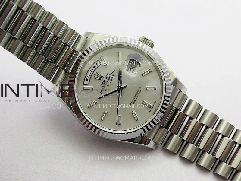 Day Date 128239 SS Gain Weight KF 1:1 White MOP Dial T Diamond Marker On President Bracelet A2836