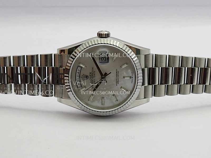 Day Date 128239 SS Gain Weight KF 1:1 White MOP Dial T Diamond Marker On President Bracelet A2836