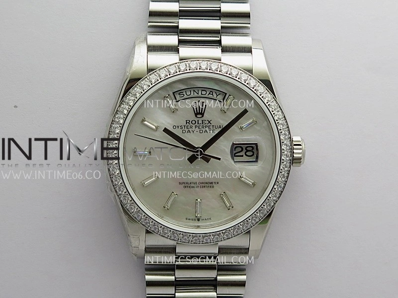 Day Date 128349 SS Gain Weight KF 1:1 White MOP Dial T Diamond Marker On President Bracelet A2836