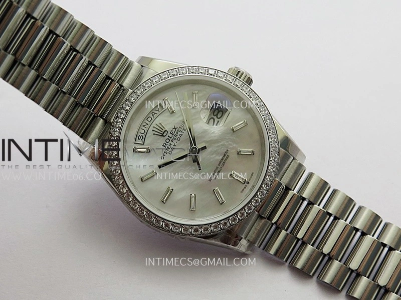 Day Date 128349 SS Gain Weight KF 1:1 White MOP Dial T Diamond Marker On President Bracelet A2836