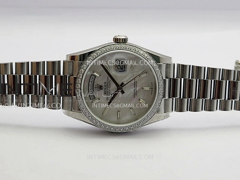 Day Date 128349 SS Gain Weight KF 1:1 White MOP Dial T Diamond Marker On President Bracelet A2836
