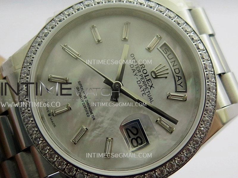 Day Date 128349 SS Gain Weight KF 1:1 White MOP Dial T Diamond Marker On President Bracelet A2836