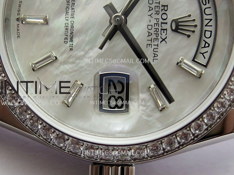 Day Date 128349 SS Gain Weight KF 1:1 White MOP Dial T Diamond Marker On President Bracelet A2836
