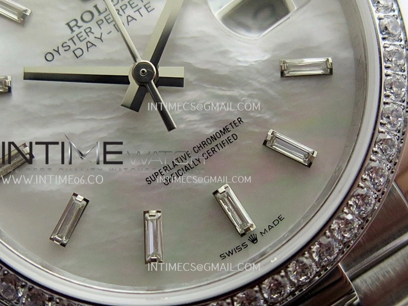 Day Date 128349 SS Gain Weight KF 1:1 White MOP Dial T Diamond Marker On President Bracelet A2836