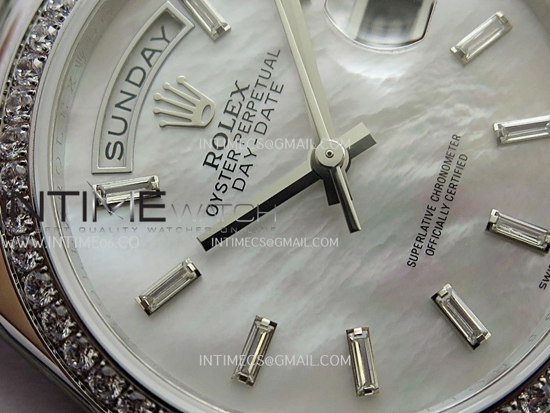 Day Date 128349 SS Gain Weight KF 1:1 White MOP Dial T Diamond Marker On President Bracelet A2836