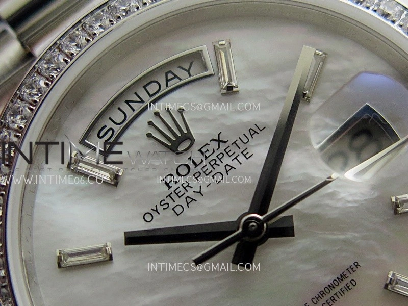 Day Date 128349 SS Gain Weight KF 1:1 White MOP Dial T Diamond Marker On President Bracelet A2836