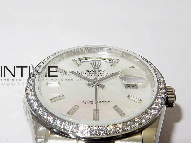 Day Date 128349 SS Gain Weight KF 1:1 White MOP Dial T Diamond Marker On President Bracelet A2836