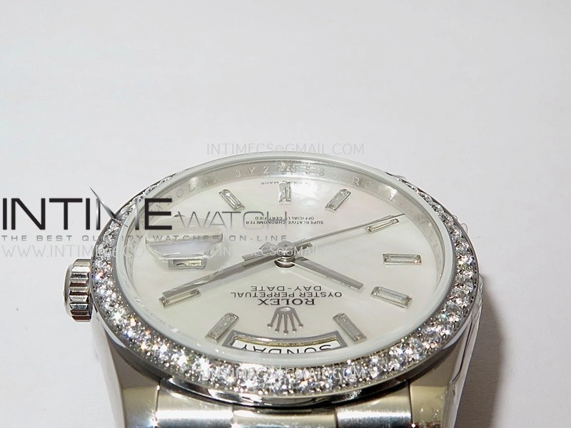 Day Date 128349 SS Gain Weight KF 1:1 White MOP Dial T Diamond Marker On President Bracelet A2836